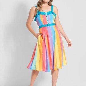 Modcloth Collectif Emilia Rainbow Dress NWT, Missing Belt
